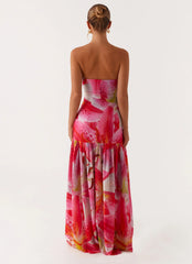 Eden Strapless Maxi Dress - White Pink Lilly