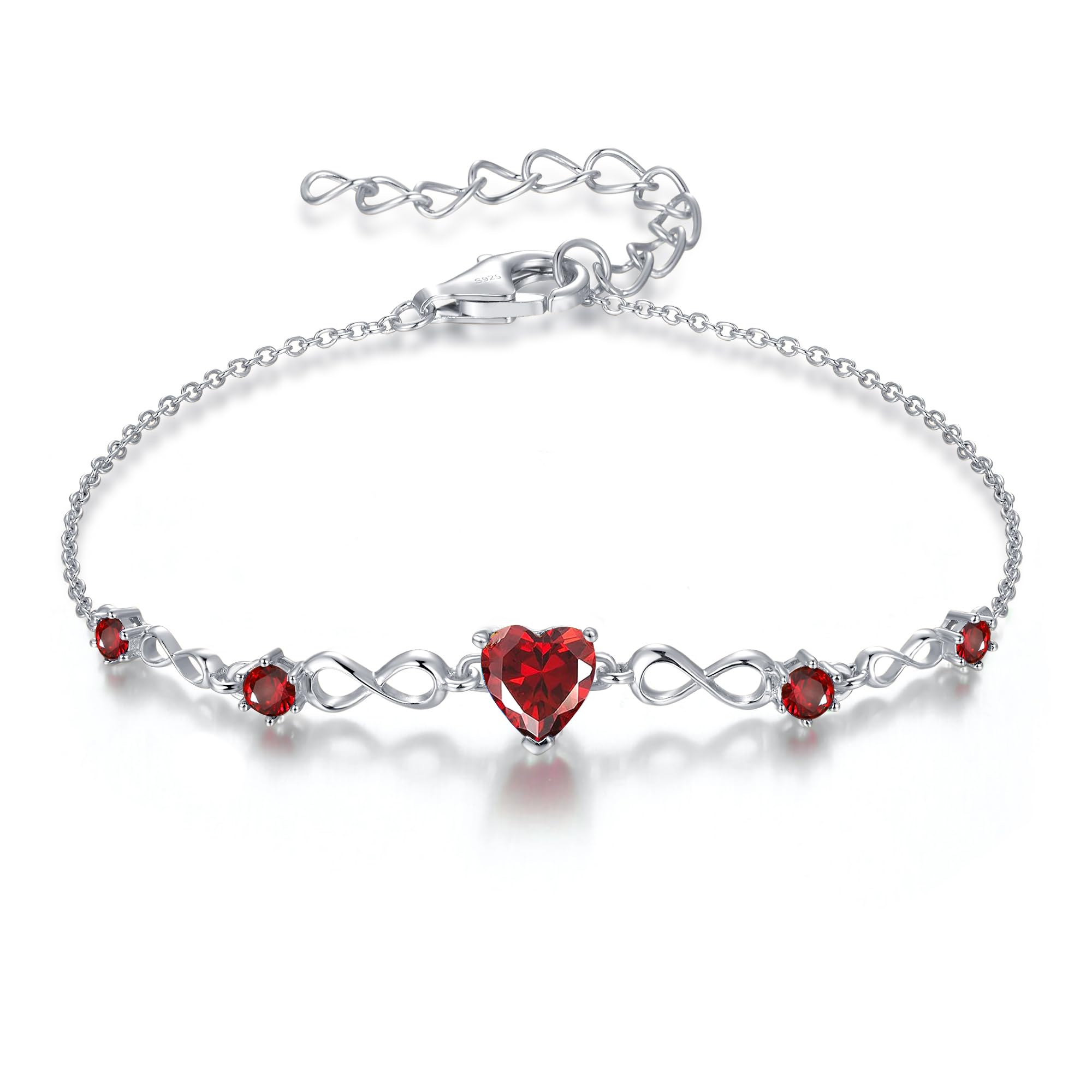 925 Sterling Silver Infinity Heart Birthstone Bracelets for Women